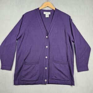 MORGANO Cardigan Sweater Sz Medium Purple 100% Virgin Wool Vintage Made in Italy